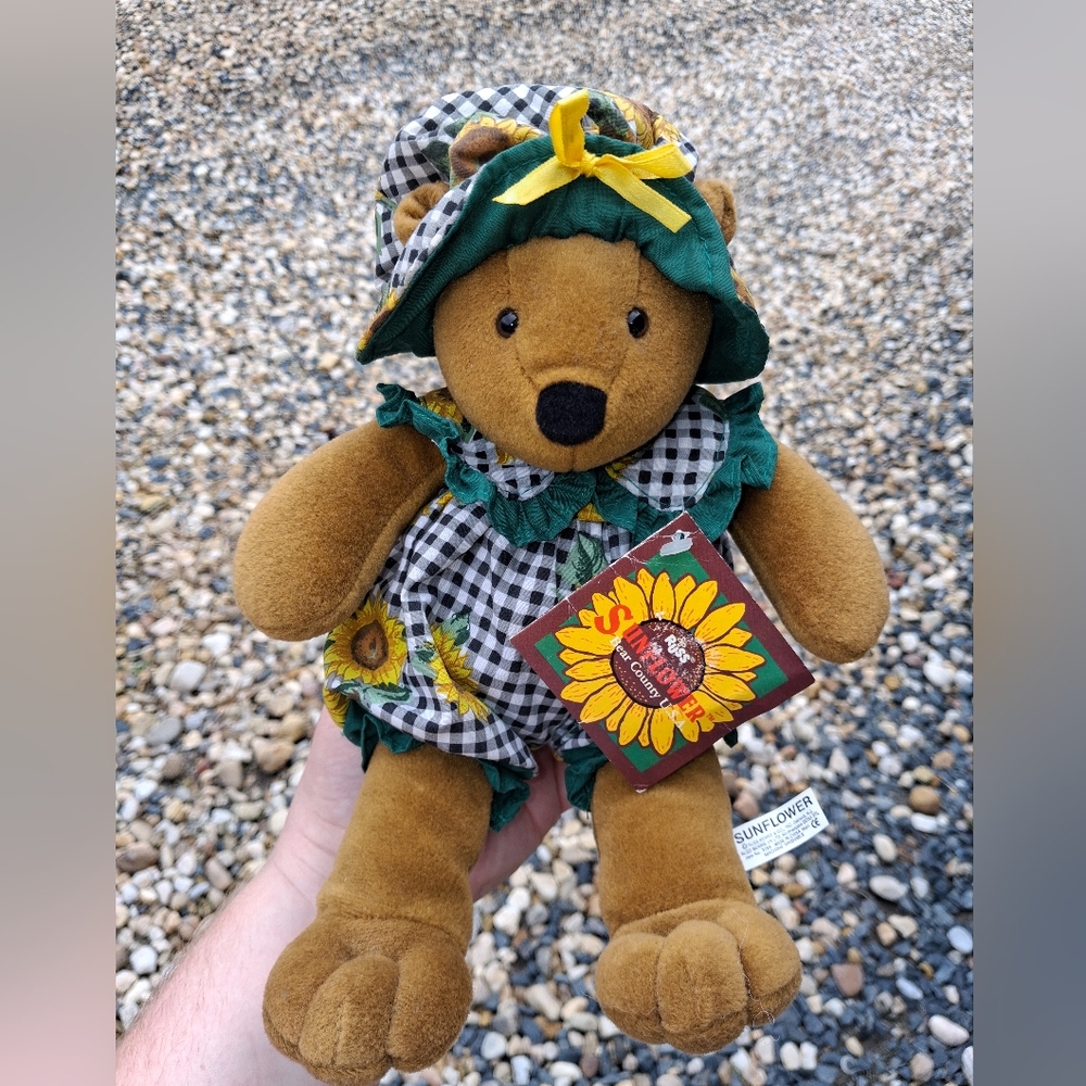 Russ Sunflower Bear Black White Gingham Outfit Plush Brown Teddy Bear County USA